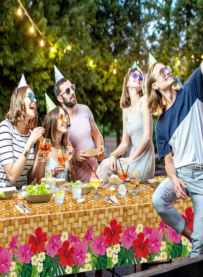 Mindsoft 4 Pcs Hawaiian Luau Party Table Cover 54'' x 108'' Plastic Hawaiian Tablecloth Disposable Rectangular Luau Party Decorations Summer Tropical Table Supplies for BBQs Beach Pool Birthday - Image 5